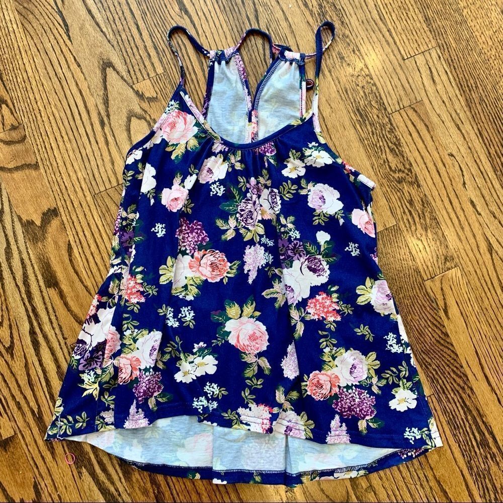 Blue Rose Floral Ruffle Bottom Boutique Tank Top M